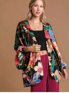 Umgee Black Multi Floral Open-Front